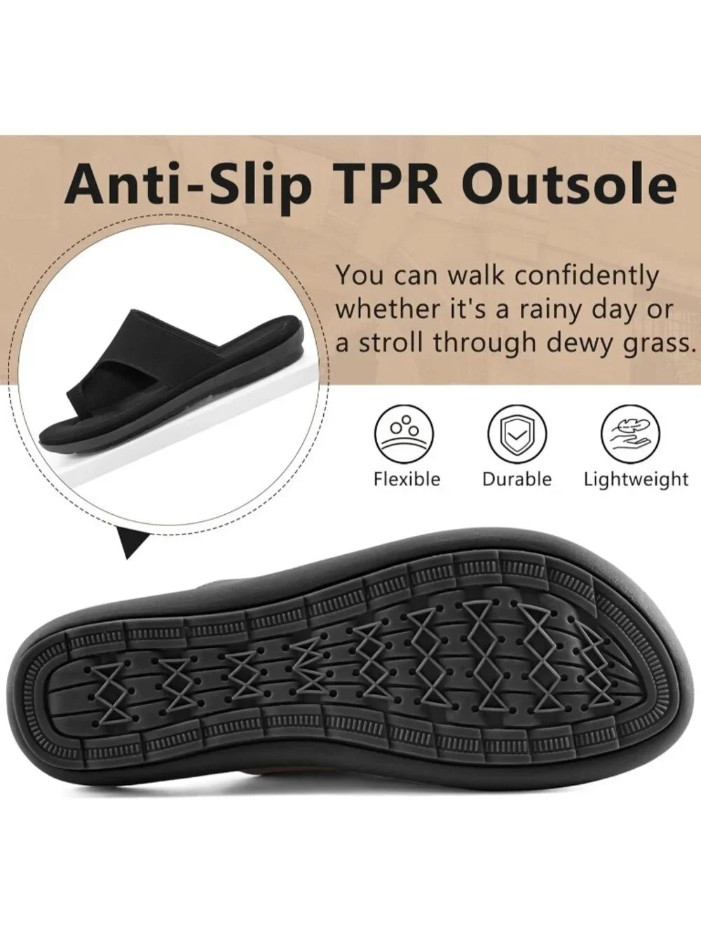 Women's All Black Flat Sandals Comfortable Walking Dressy Slides Casual Shoes